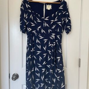 Anthropologie Maeve Navy and White Patterned Mini Dress